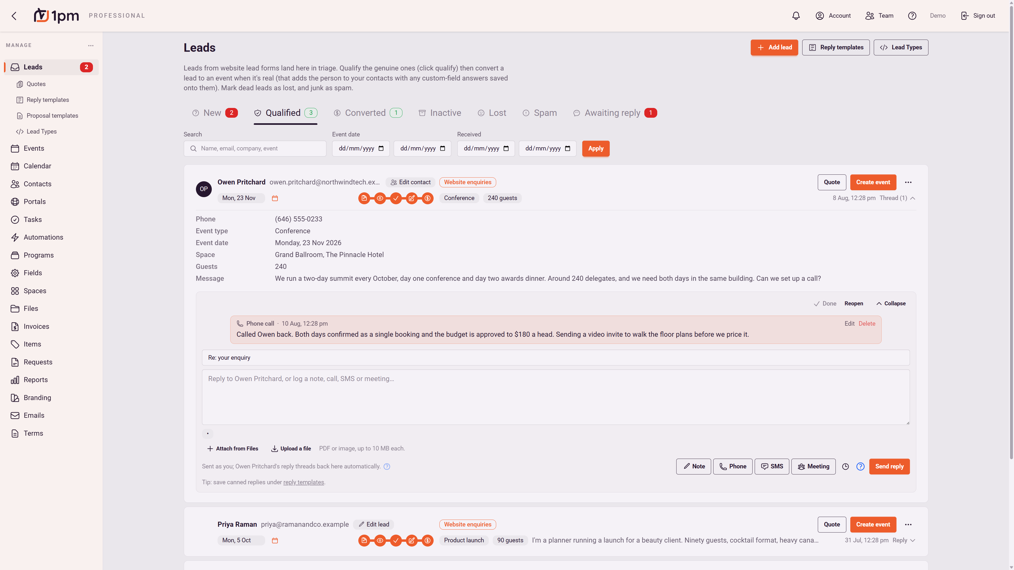 1pm App screenshot